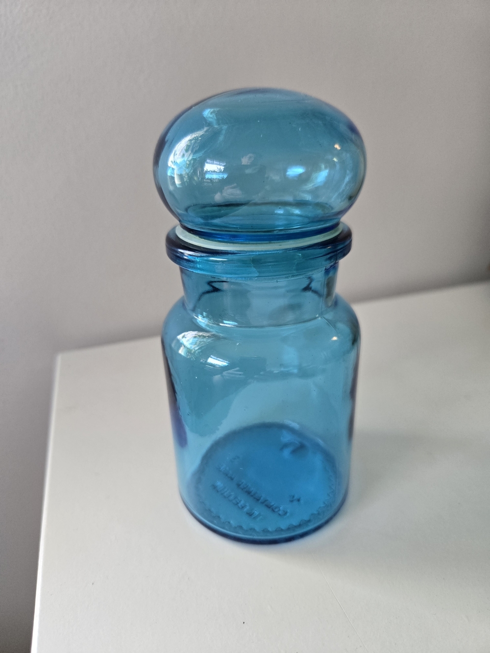 Antique Blue Glass Apothecary Jar with Rounded Stopper - Home Accents